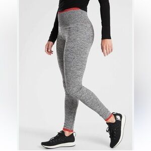 Athleta High Waisted Seamless Heathered Grey Red Trim Leggings Size XS